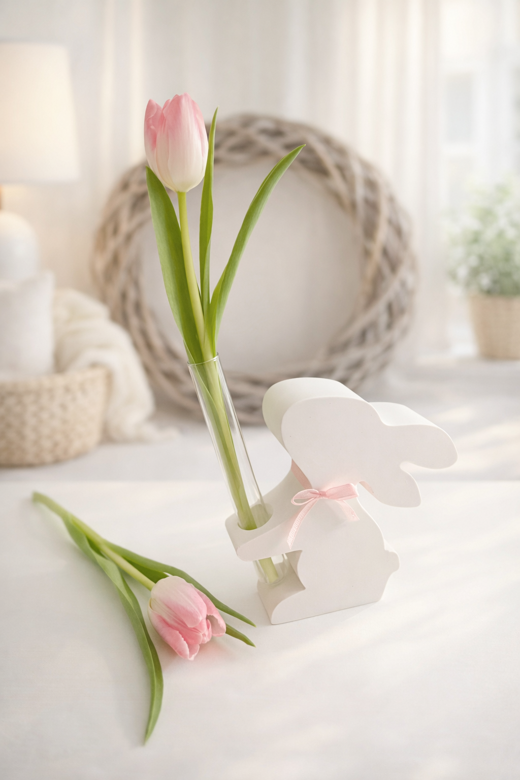 Hase mit Blumenglas